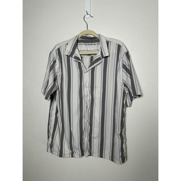 Abercrombie & Fitch Shirt Mens Large Purple Gray Striped Button Up Short Sleeve - Picture 1 of 6